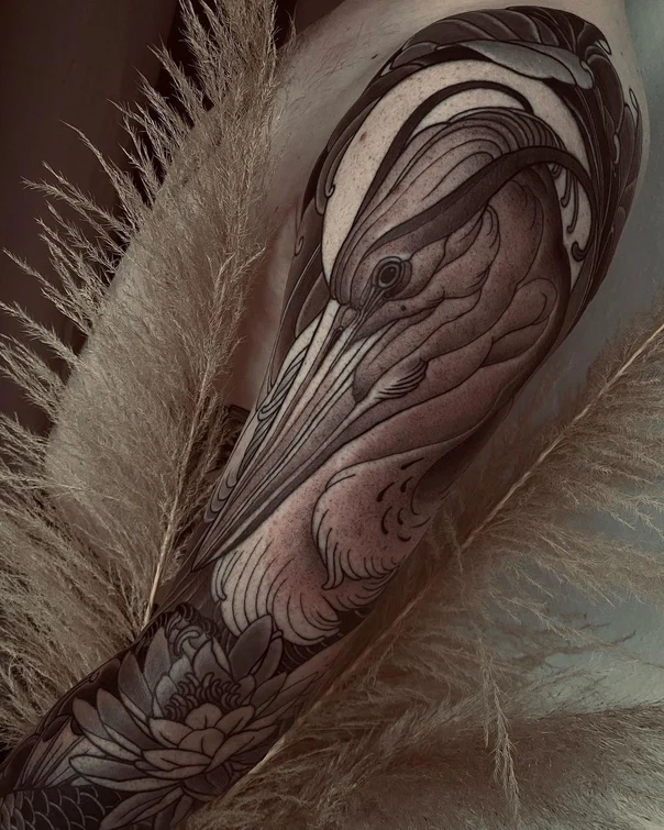 Japanese Bird, Flower tattoo on Full Sleeve