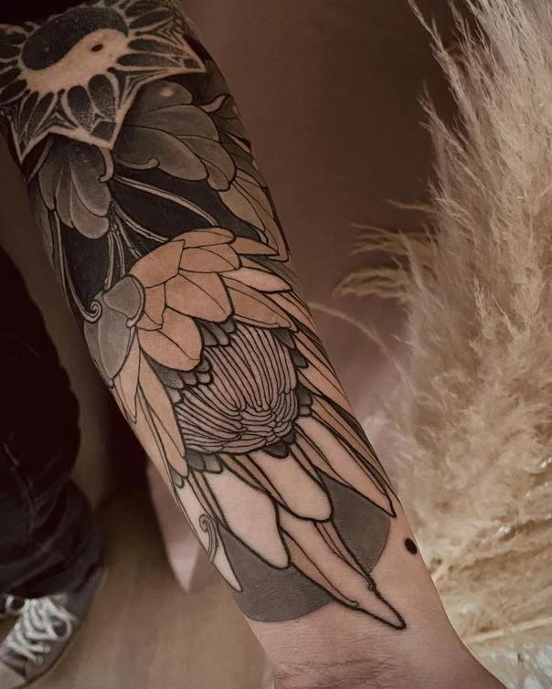 Botanic Floral, Leaves tattoo on Forearm