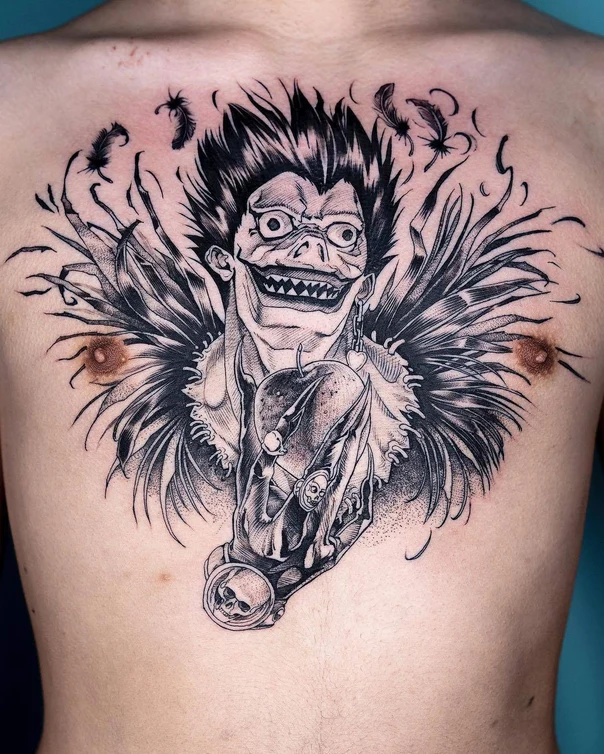 Blackwork Character, Skull tattoo on Chest