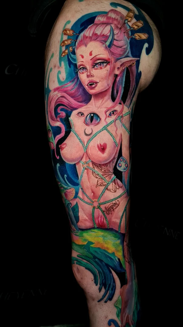 Anime Fantasy, Eyes tattoo on Full Sleeve