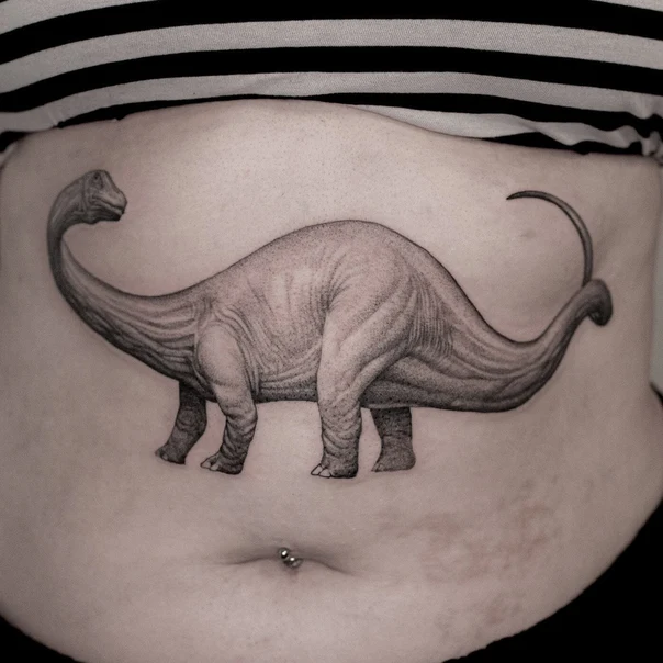 Realism Dinosaur tattoo on Stomach