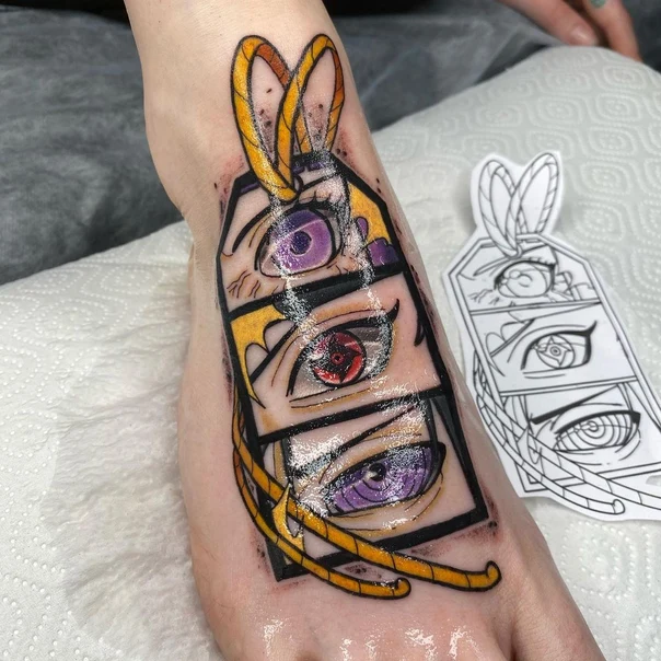Anime Eyes, Anime tattoo on Foot