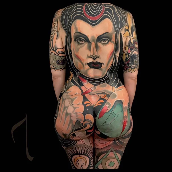 Realism Portrait, Hands tattoo on Full Back