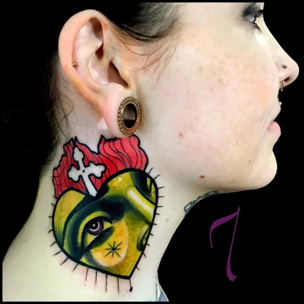 Neo Traditional Heart, Eye tattoo on Neck