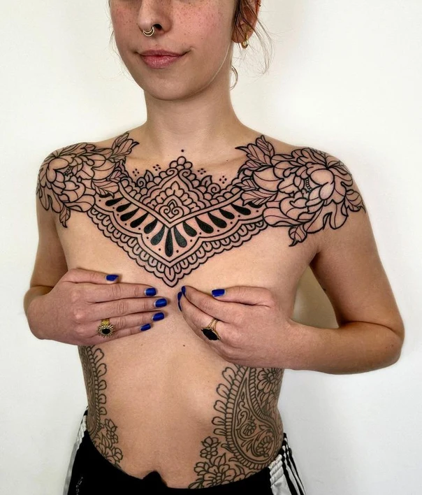 Ornamental Floral, Mandala tattoo on Chest
