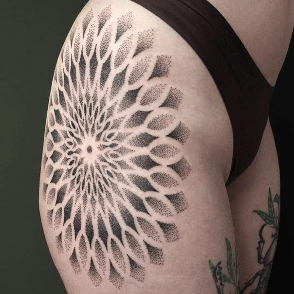 Dotwork Geometric, Floral tattoo on Hip