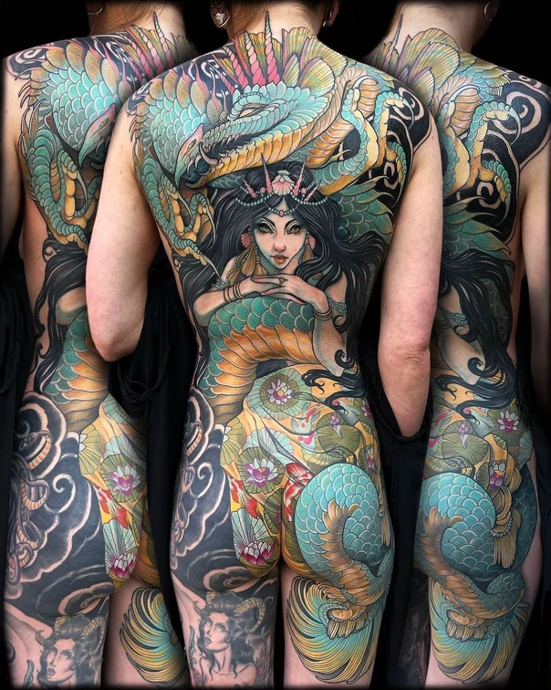 Japanese Dragon, Woman tattoo on Full Back