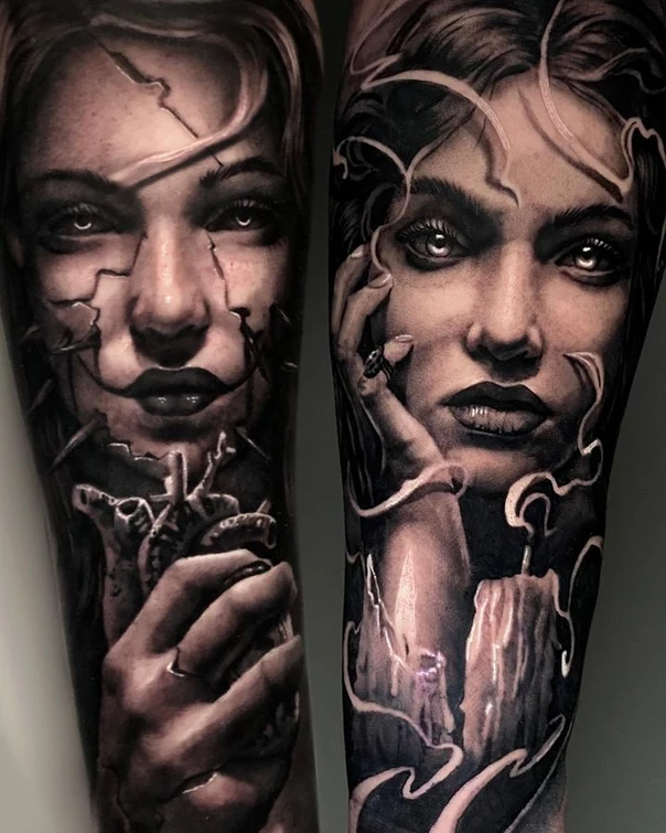 Realism Portrait, Heart tattoo on Forearm