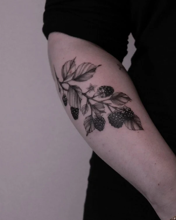 Botanic Blackberry, Leaves tattoo on Forearm