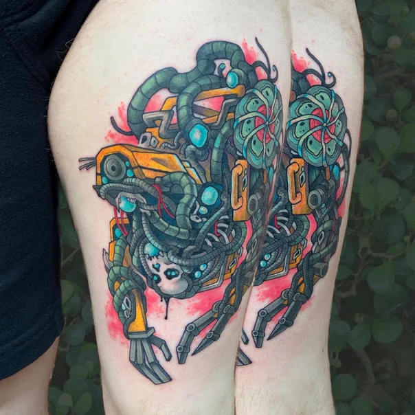 Biomechanical Robot, Circuitry tattoo on Thigh