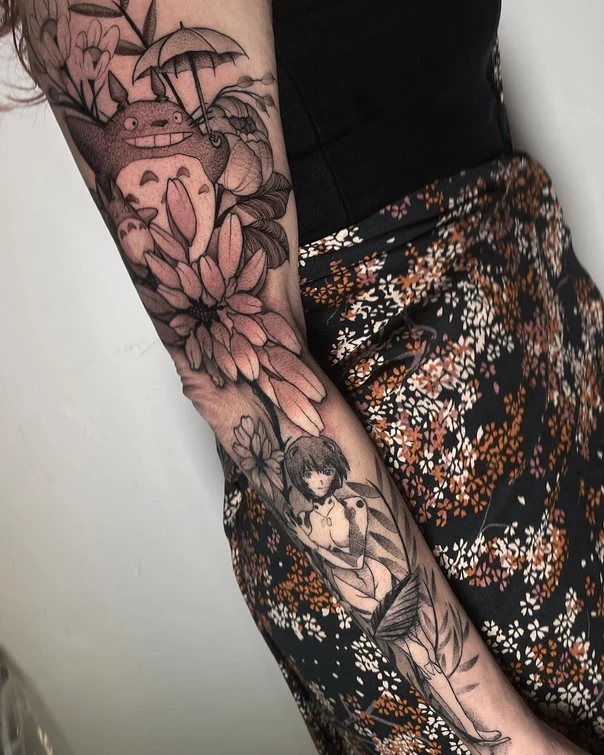 Anime Totoro, Anime character tattoo on Full Sleeve