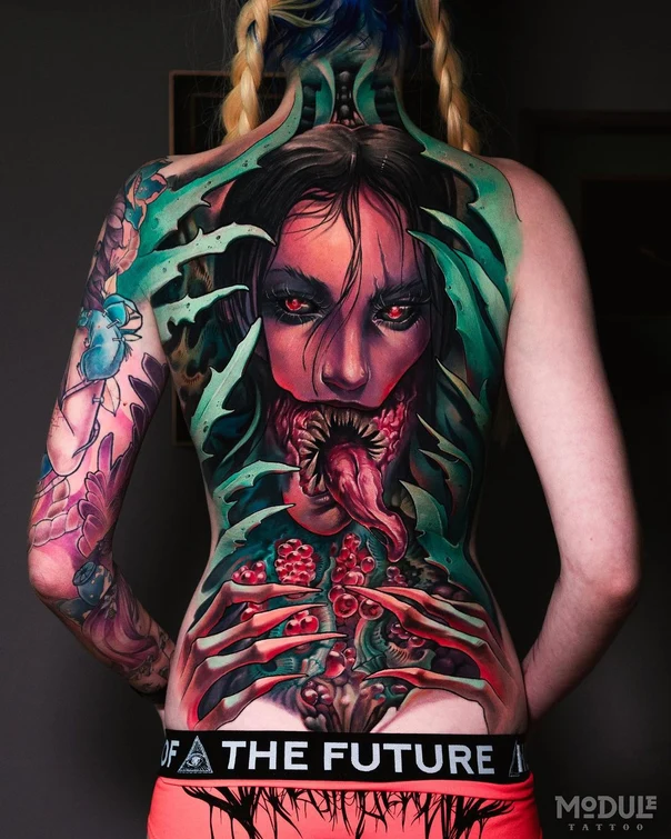 Surrealism Monster, Portrait tattoo on Full Back