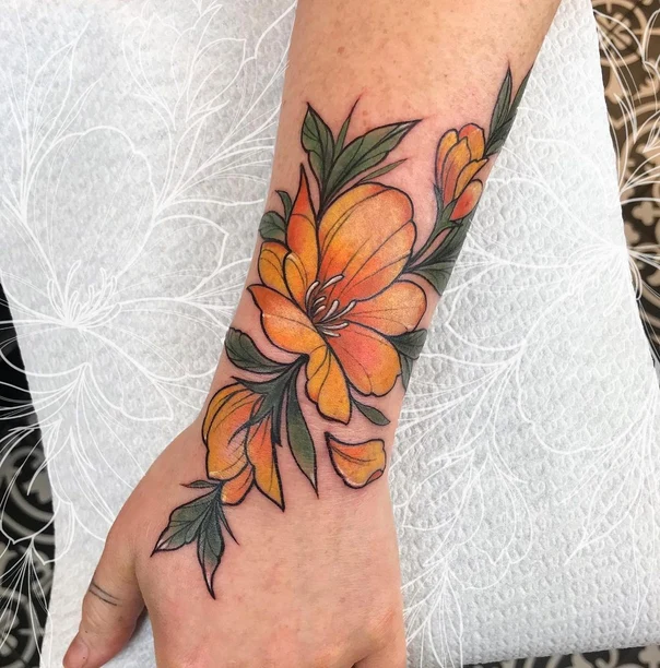 Botanic Flower, Leaves tattoo on Wrist