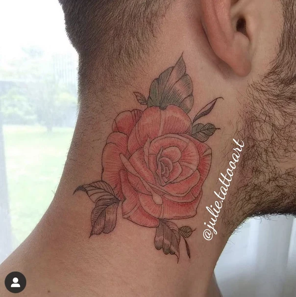 Botanic Rose, Leaves tattoo on Neck