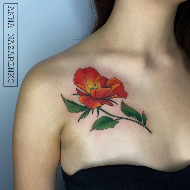 Botanic Flower tattoo on Collarbone