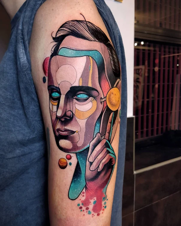 Abstract Portrait, Geometric tattoo on Upper Arm
