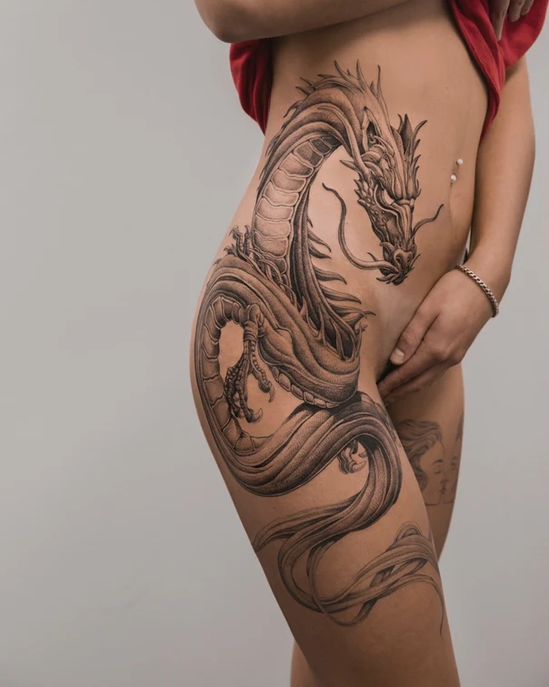 Japanese Dragon tattoo on Thigh