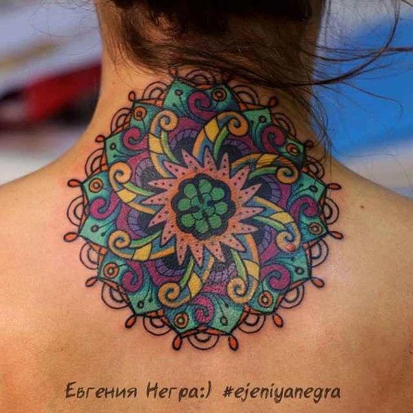Mandala Mandala, Floral tattoo на Back of neck