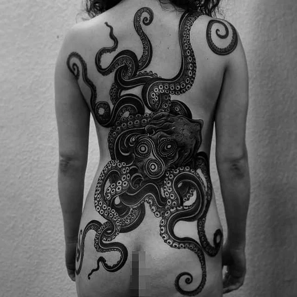 Blackwork Octopus tattoo on Full Back