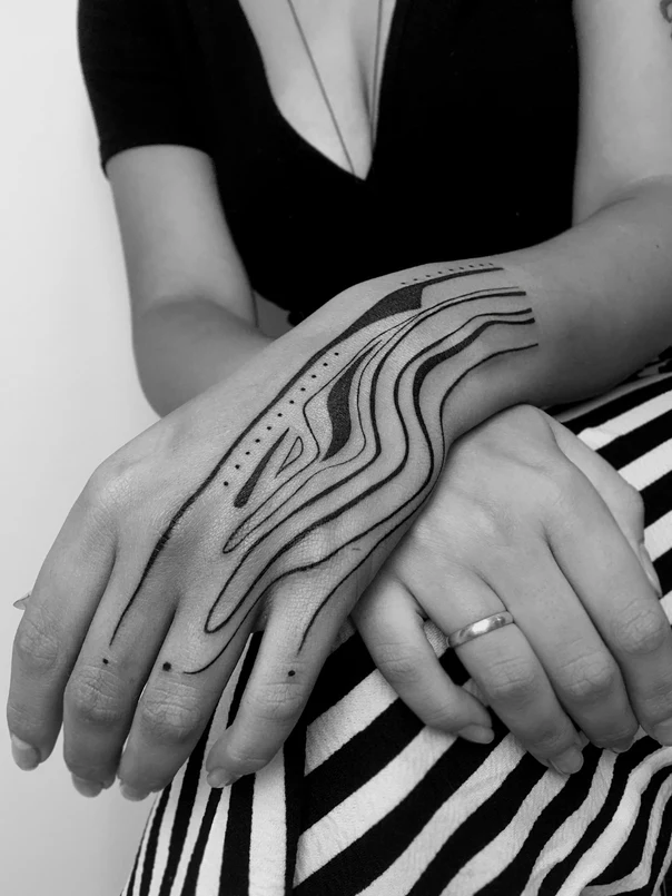 Linework Lines, Geometric tattoo on Back of Hand