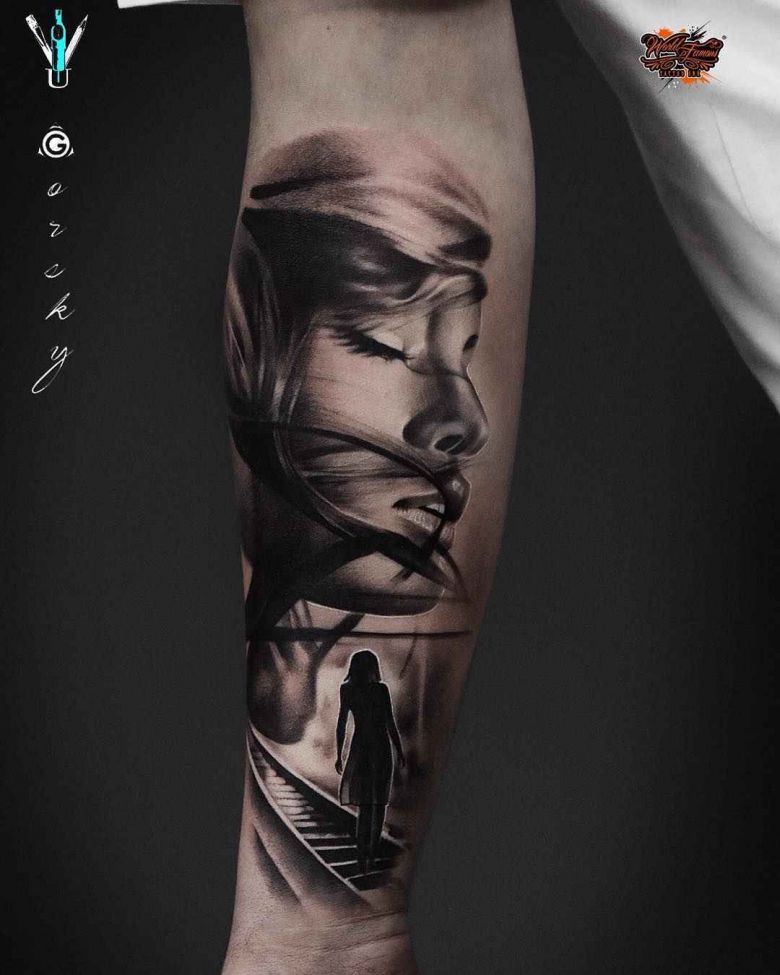Тату мастер Damian Gorski черно-белые реализм татуировки