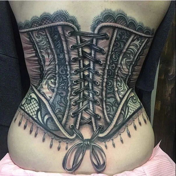 Realism Corset, Lace tattoo on Full Back