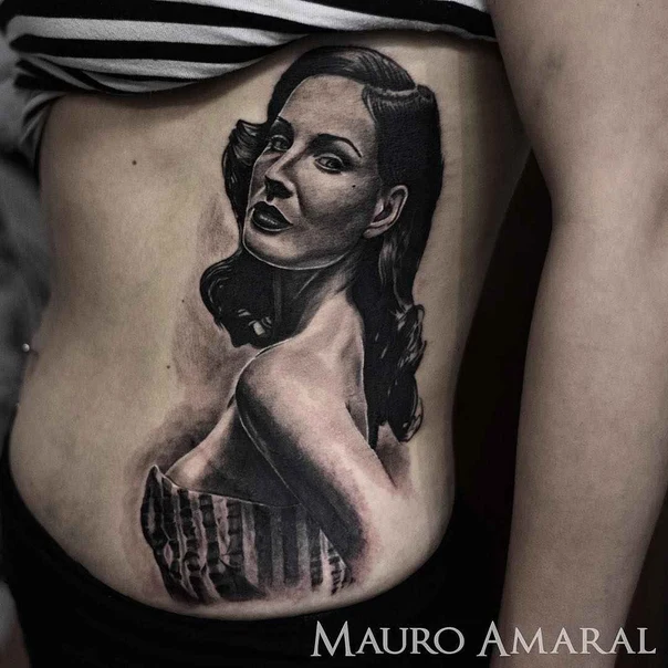 Realism Portrait, Woman tattoo on Side