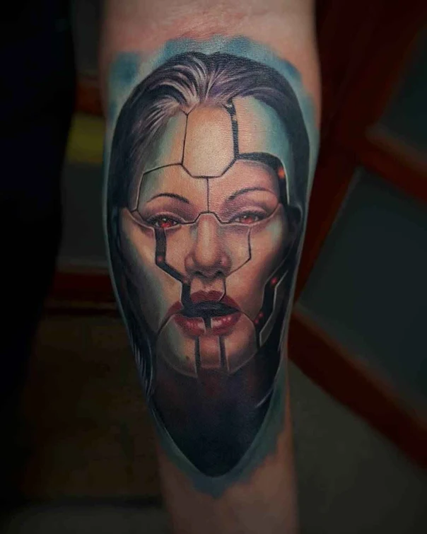 Biomechanical Face, Robot tattoo on Forearm