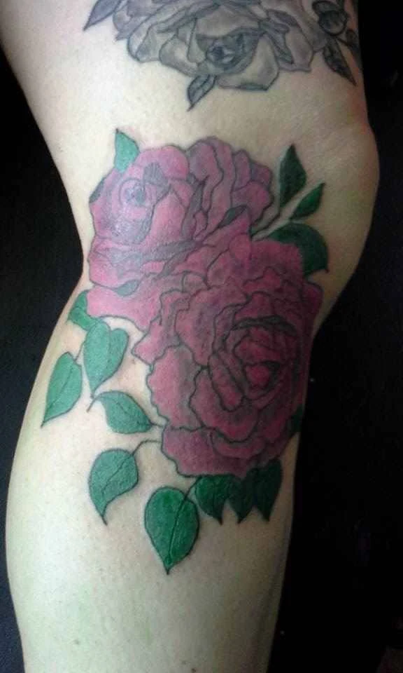 Botanic Rose, Leaves tattoo on Thigh