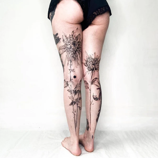Botanic Flowers, Botanical tattoo on Full leg
