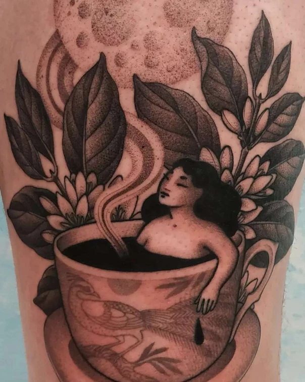 Blackwork Woman, Cup tattoo on Forearm