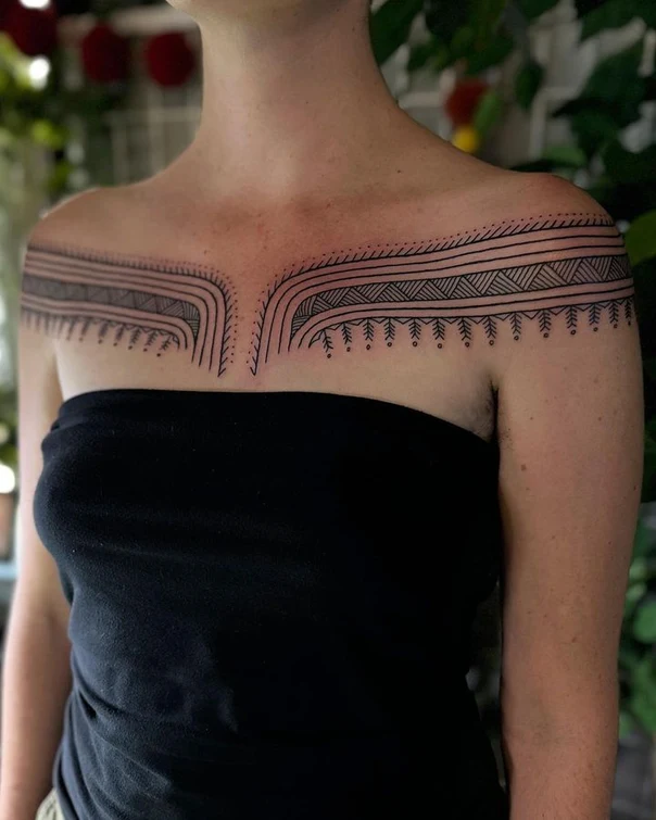 Tribal Geometric, Lines tattoo on Collarbone