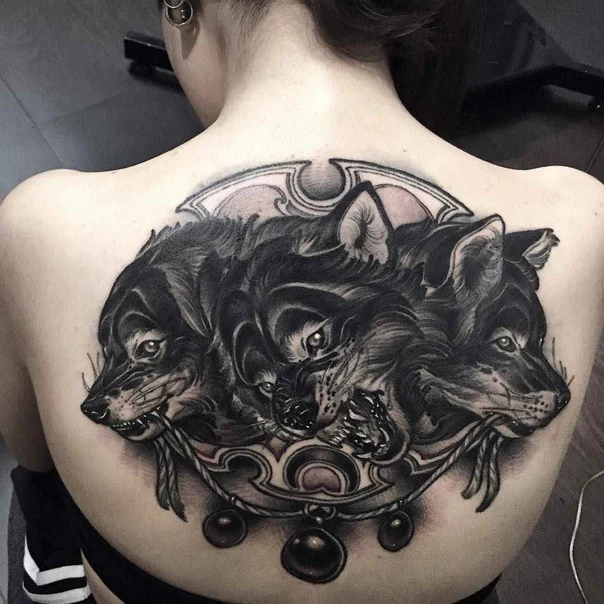 Realism Wolf tattoo on Upper Back