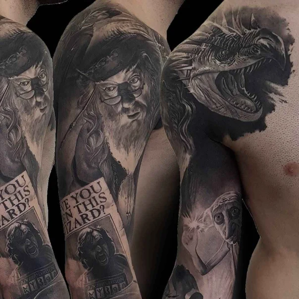 Realism Portrait, Character tattoo on Full Sleeve
