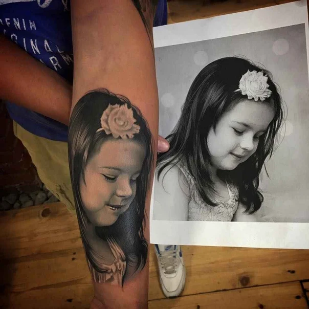 Realism Portrait, Flower tattoo on Forearm