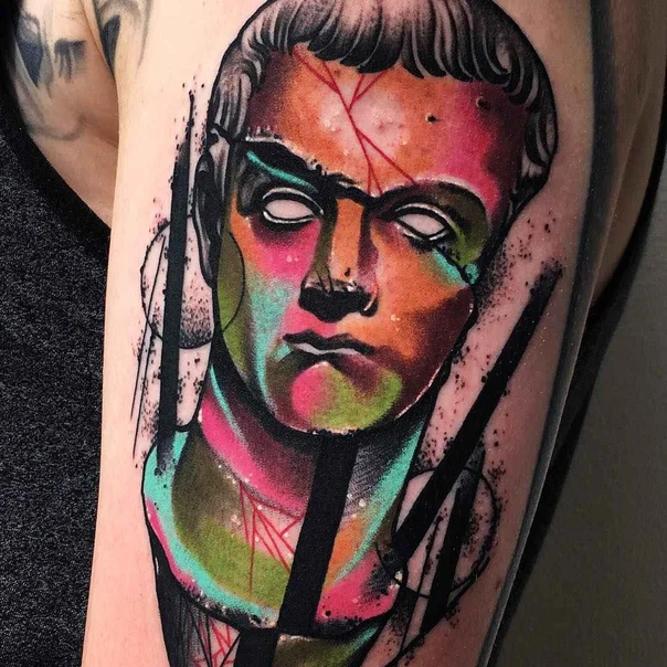 Abstract Bust, Geometric tattoo on Bicep