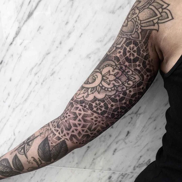 Dotwork Mandala, Geometric tattoo on Full Sleeve