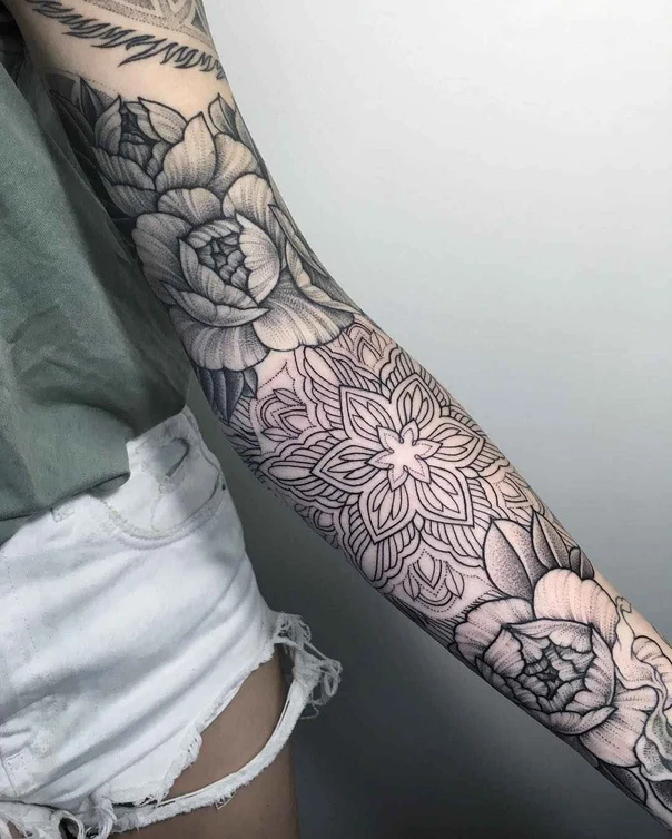 Blackwork Floral, Mandala tattoo on Full Sleeve