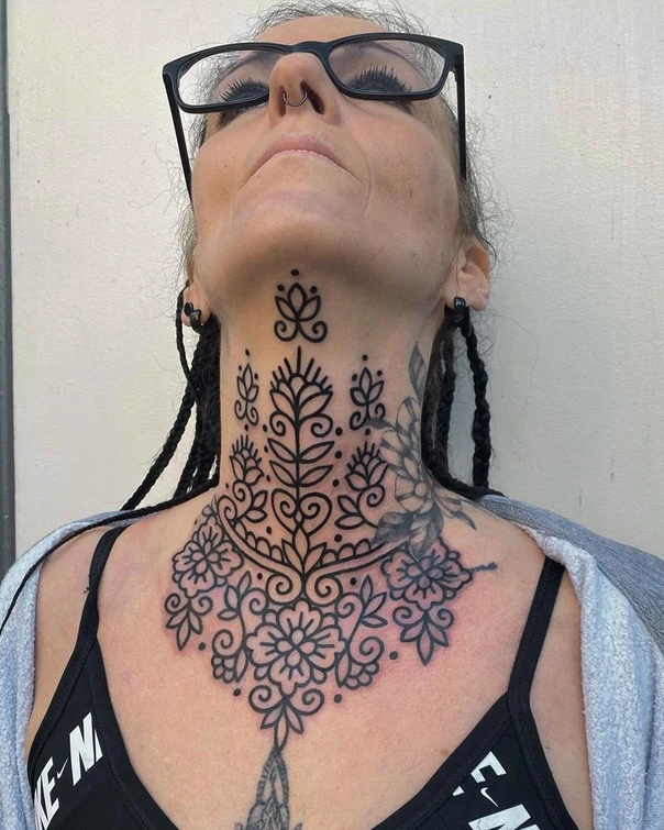 Ornamental Floral, Mandala tattoo on Neck