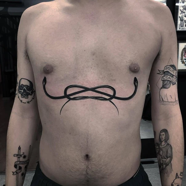 Linework Snake, Knot tattoo on Chest