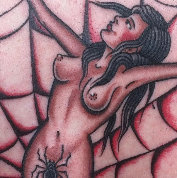Neo Traditional Spider, Woman tattoo on Chest
