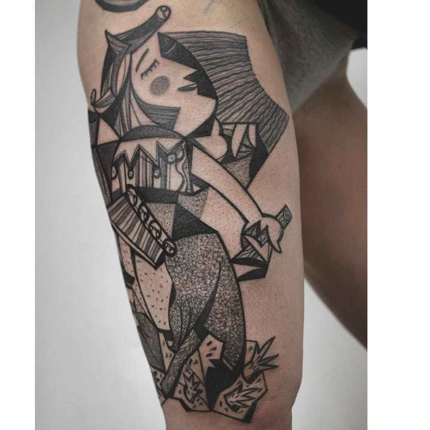 Cubism Figure, Geometric tattoo on Thigh