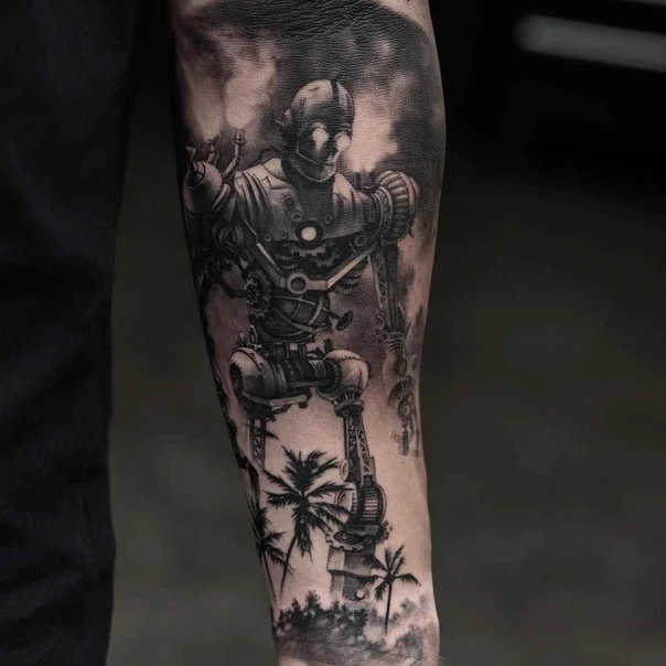 Biomechanical Robot, Palm trees tattoo on Forearm