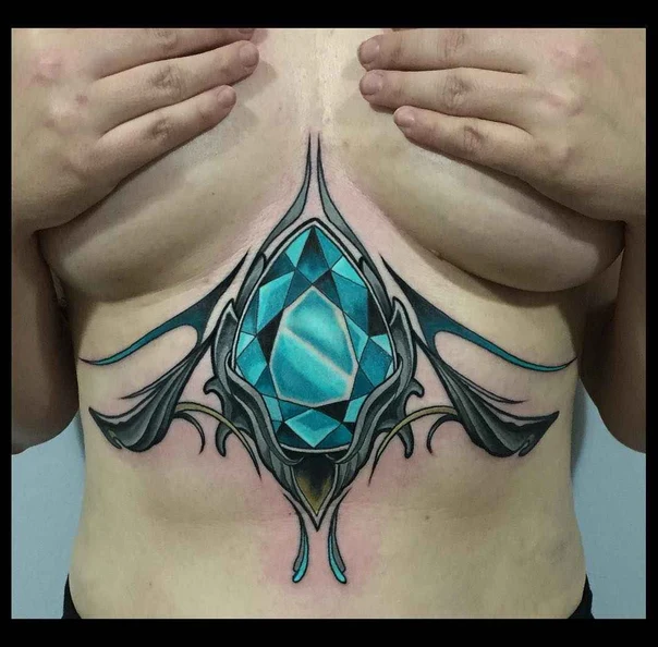 Ornamental Gem, Abstract tattoo on Sternum