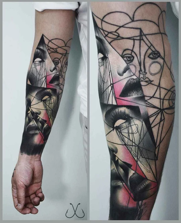 Abstract Face, Geometric tattoo on Forearm