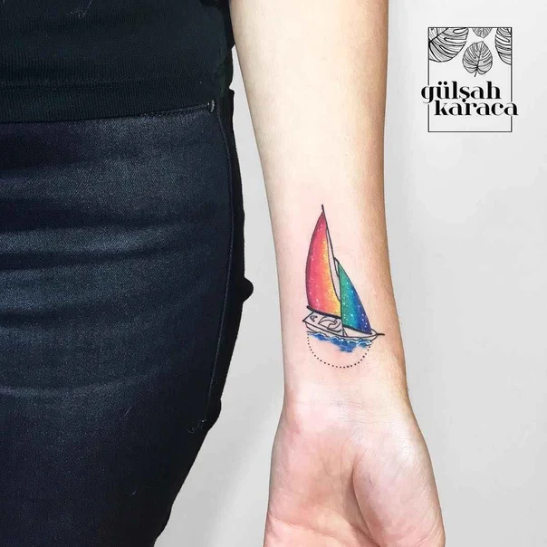 Illustrative Sailboat tattoo on Wrist