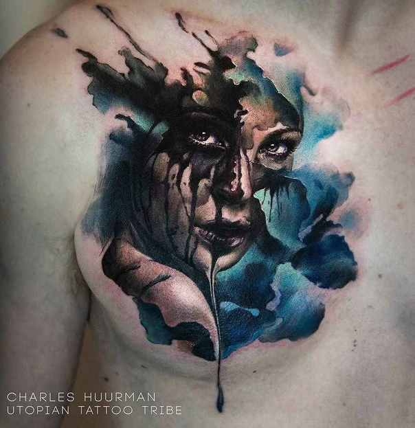 Realism Face, Abstract tattoo on Chest