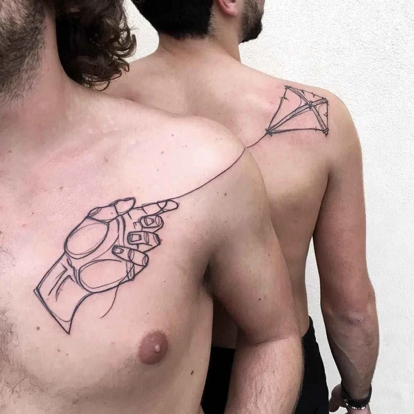 Linework Hand, Kite tattoo on Chest