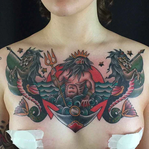 Традиционная Mythological, Sea tattoo на Грудь