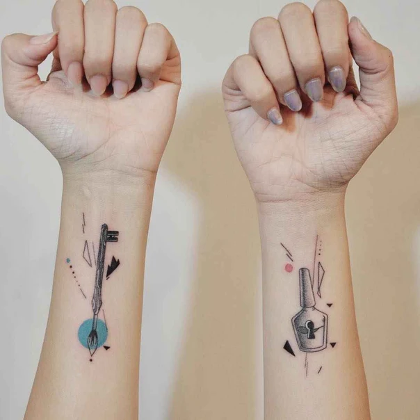 Linework Key, Nail polish tattoo on Wrist